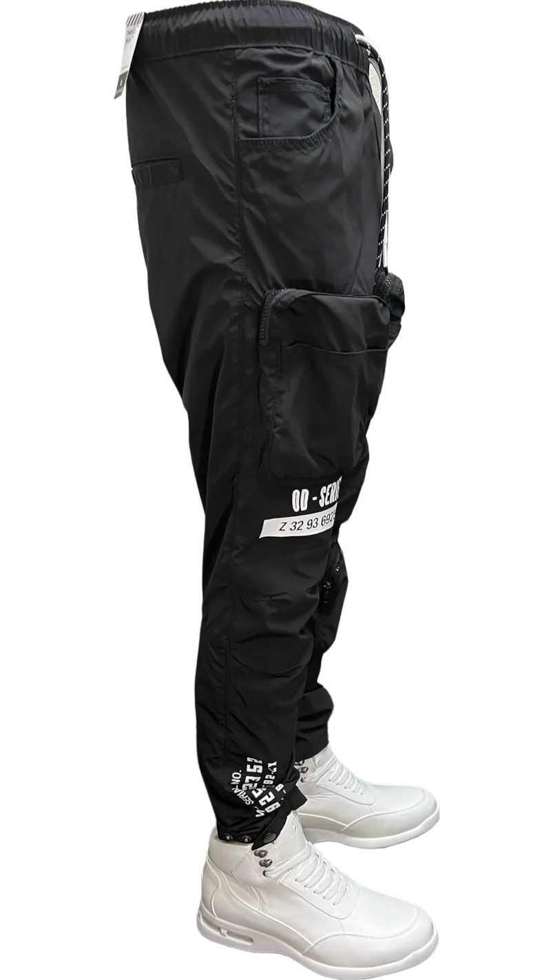 Smoke Rise Mens Black Cargo Open Bottom Jogger Slim Fit pants