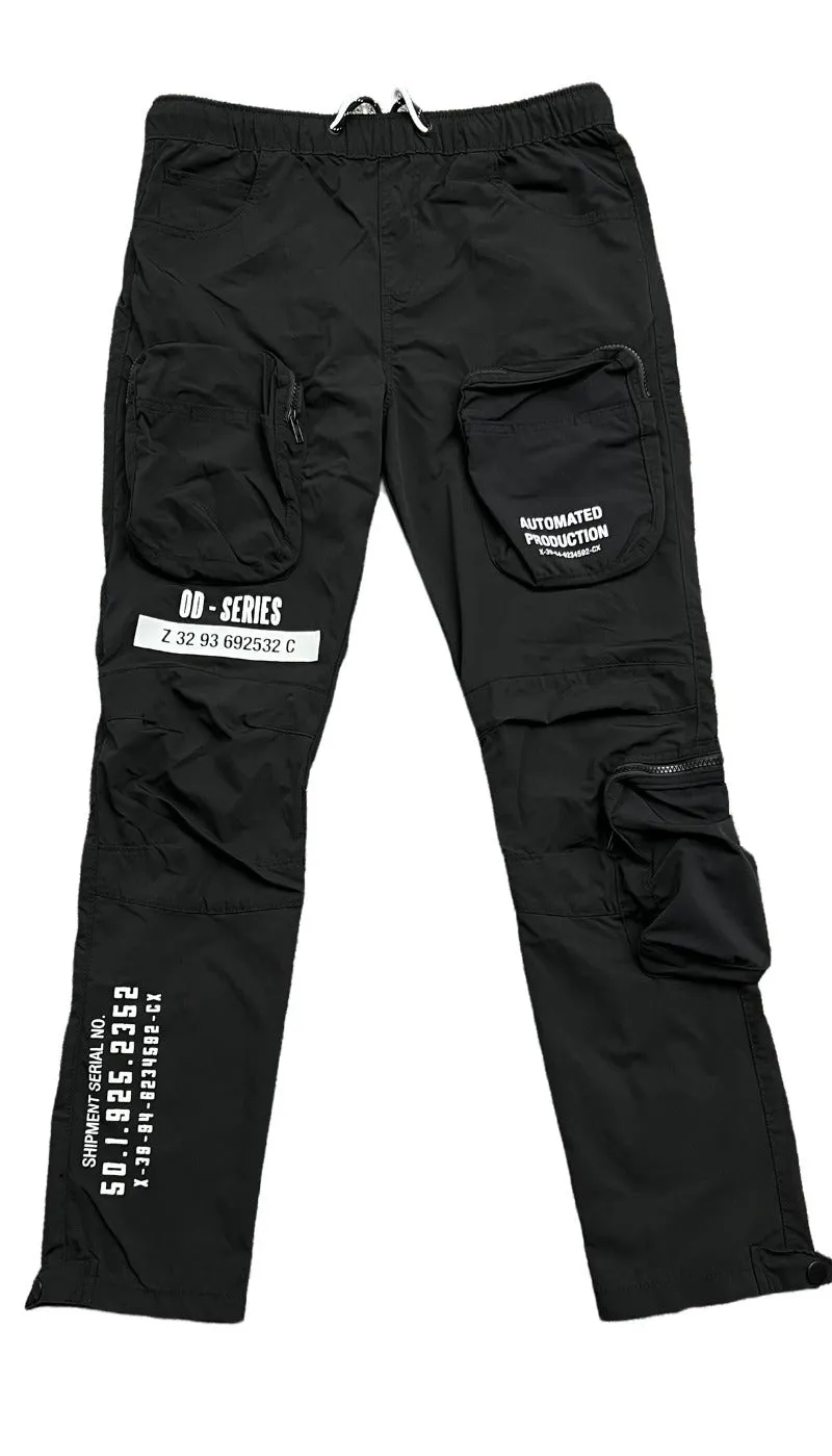 Smoke Rise Mens Black Cargo Open Bottom Jogger Slim Fit pants