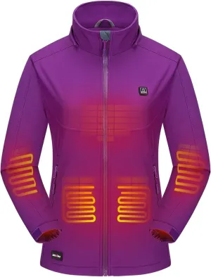 Soft Shell Heated Jacket for Women with 12V Battery Pack and Detachable Hood Outdoor Electric Heating Coat