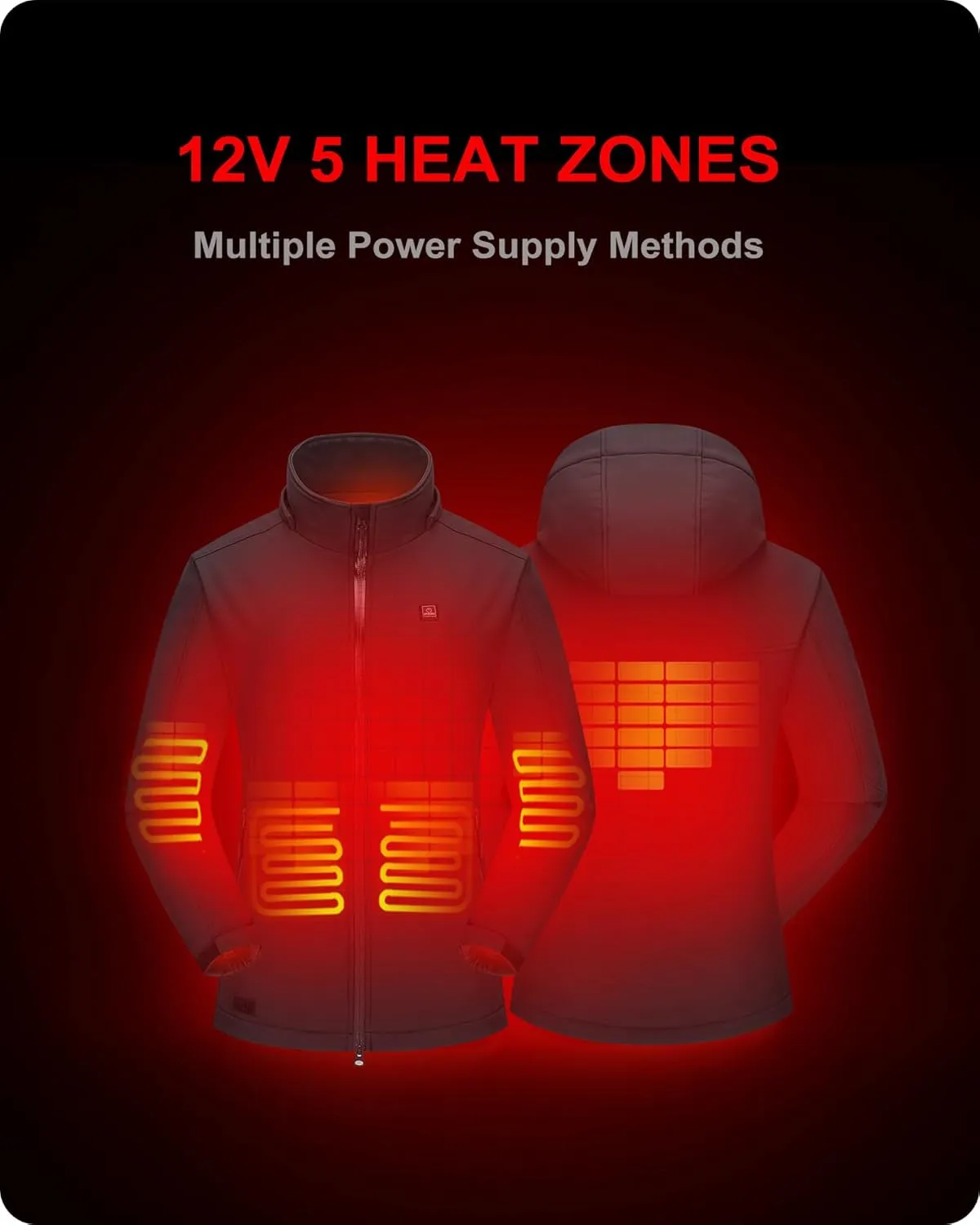 Soft Shell Heated Jacket for Women with 12V Battery Pack and Detachable Hood Outdoor Electric Heating Coat