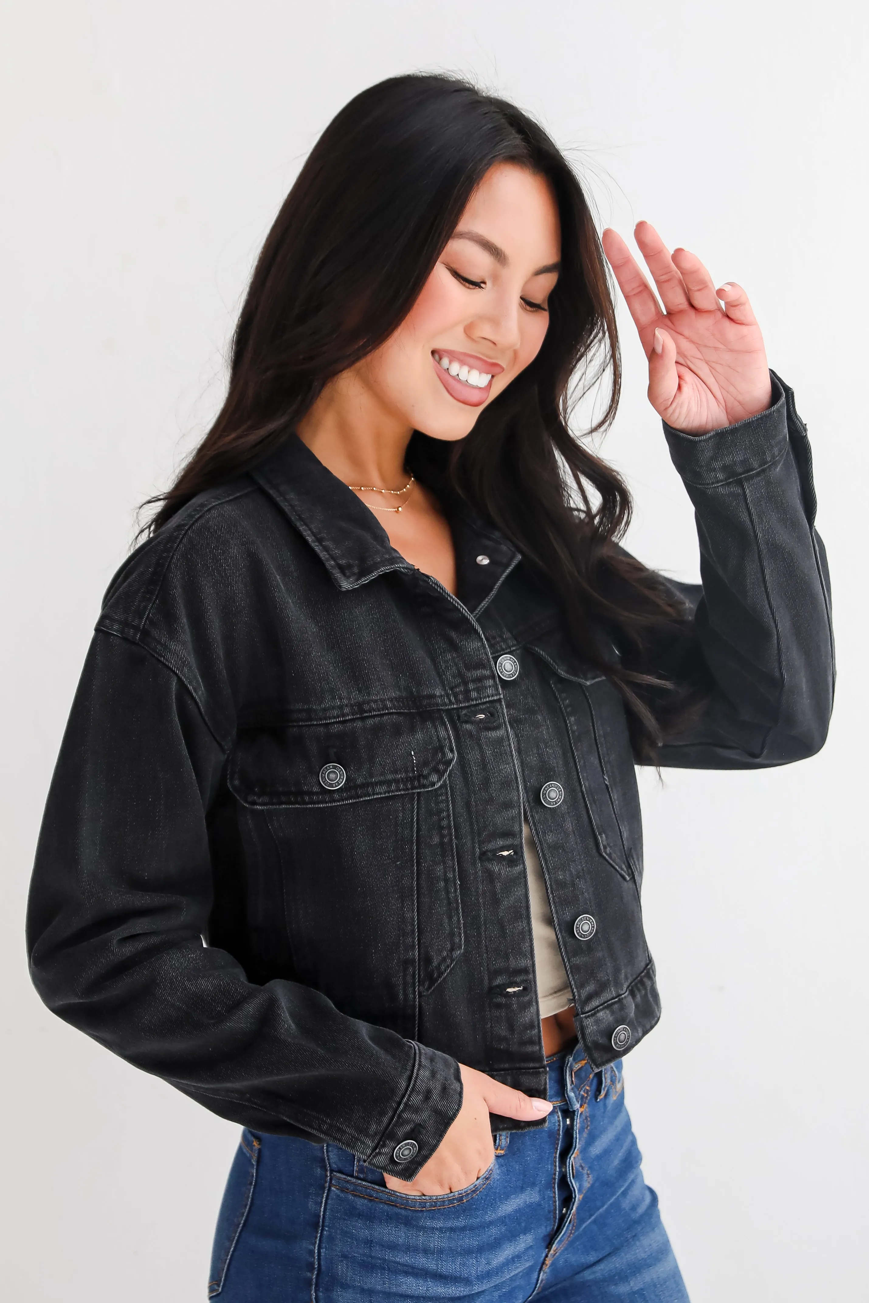 Stylish Staple Black Cropped Denim Jacket