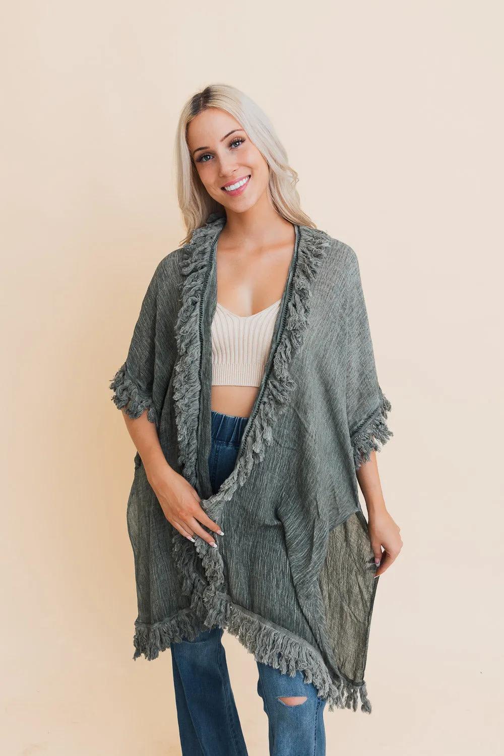 Sun Bleached Fringe Ruffle Kimono