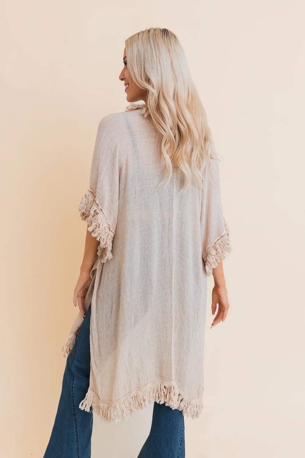 Sun Bleached Fringe Ruffle Kimono