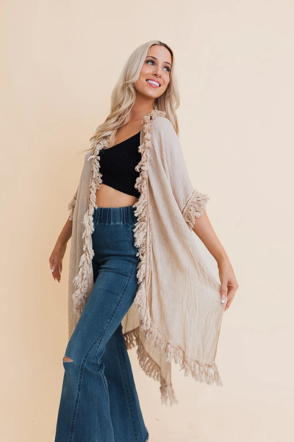 Sun Bleached Fringe Ruffle Kimono