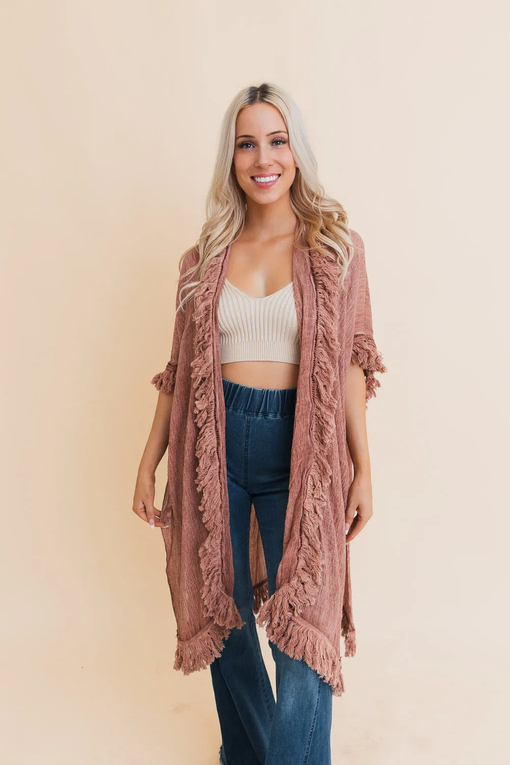 Sun Bleached Fringe Ruffle Kimono