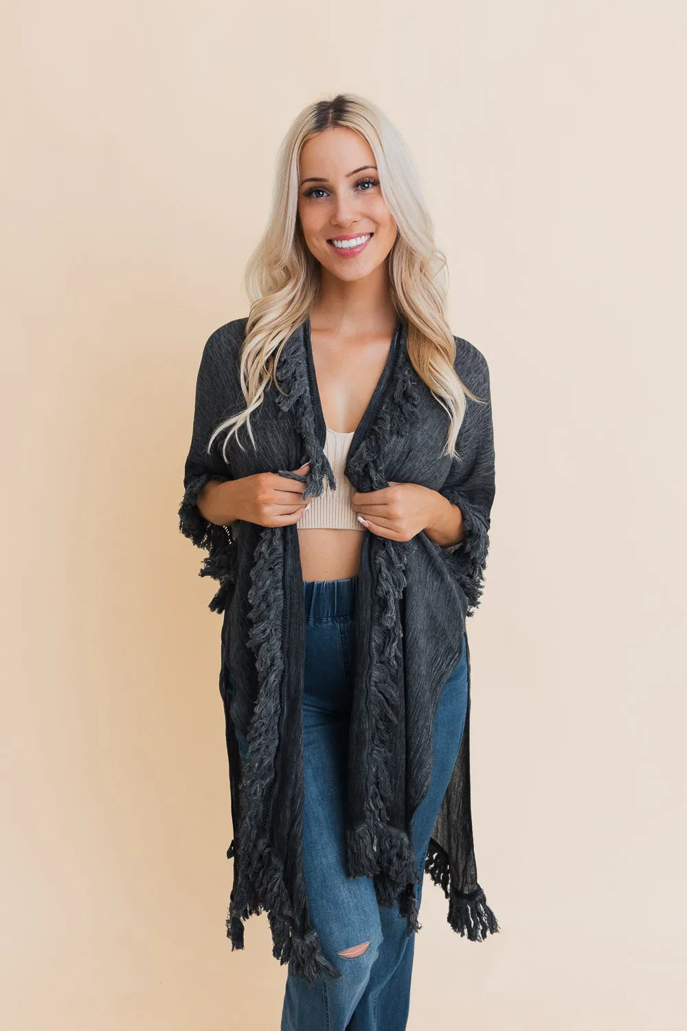 Sun Bleached Fringe Ruffle Kimono