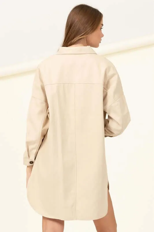 Sweet Fling Oversized Shirt Jacket in Beige / Brown