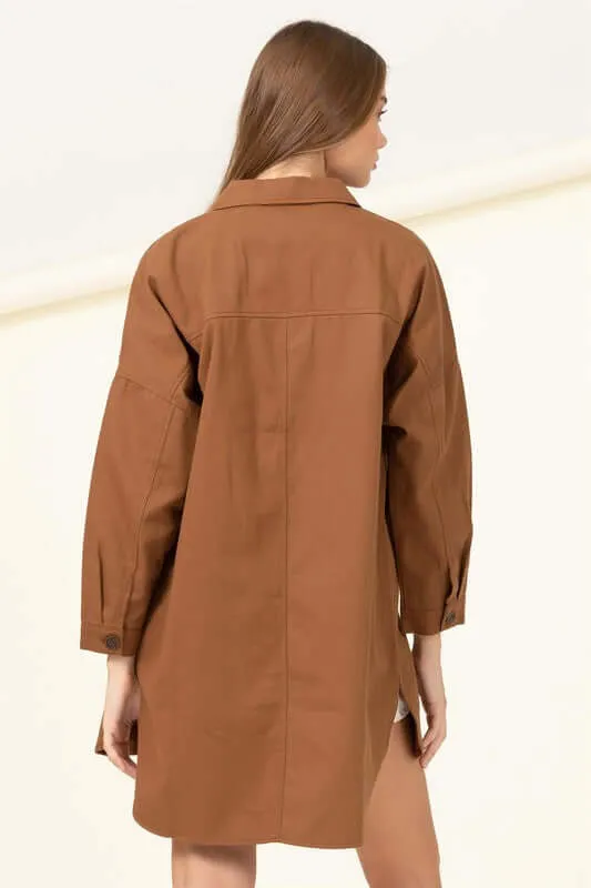 Sweet Fling Oversized Shirt Jacket in Beige / Brown