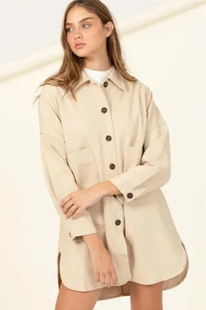 Sweet Fling Oversized Shirt Jacket in Beige / Brown