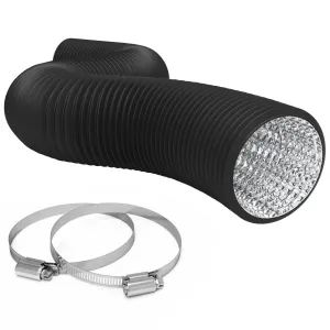 TerraBloom 10" Air Duct - 8 FT Long, Black Flexible Ducting with 2 Clamps