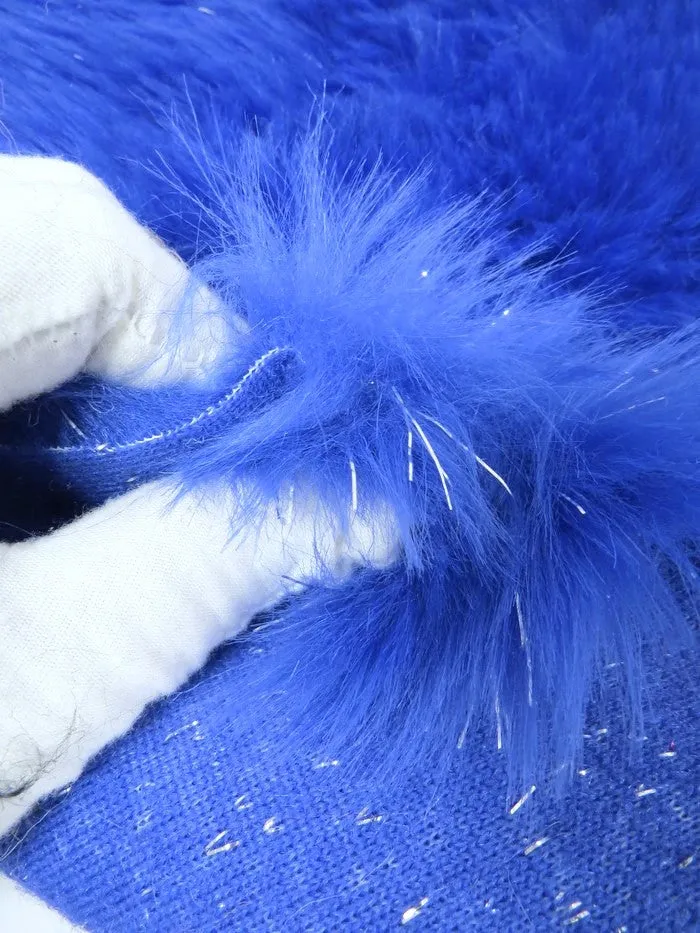 Tinsel Tip Short Shag Faux Fur / Royal Blue  Silver / Sold By The Yard