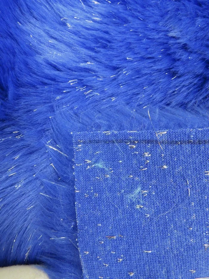 Tinsel Tip Short Shag Faux Fur / Royal Blue  Silver / Sold By The Yard