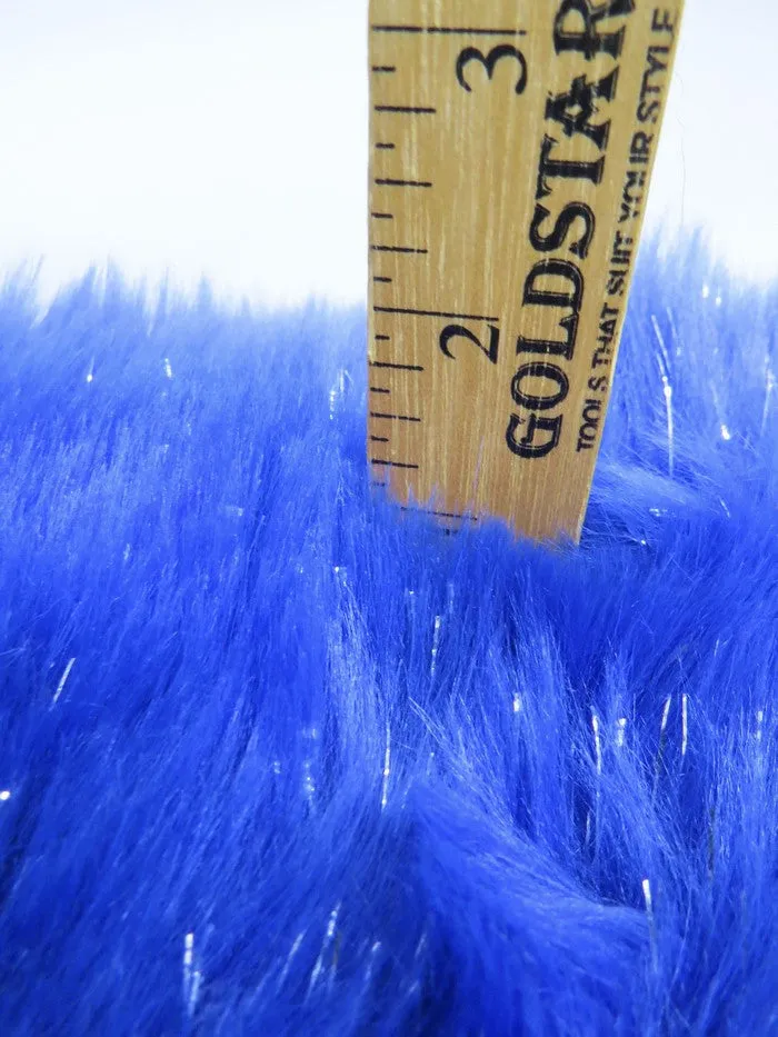 Tinsel Tip Short Shag Faux Fur / Royal Blue  Silver / Sold By The Yard