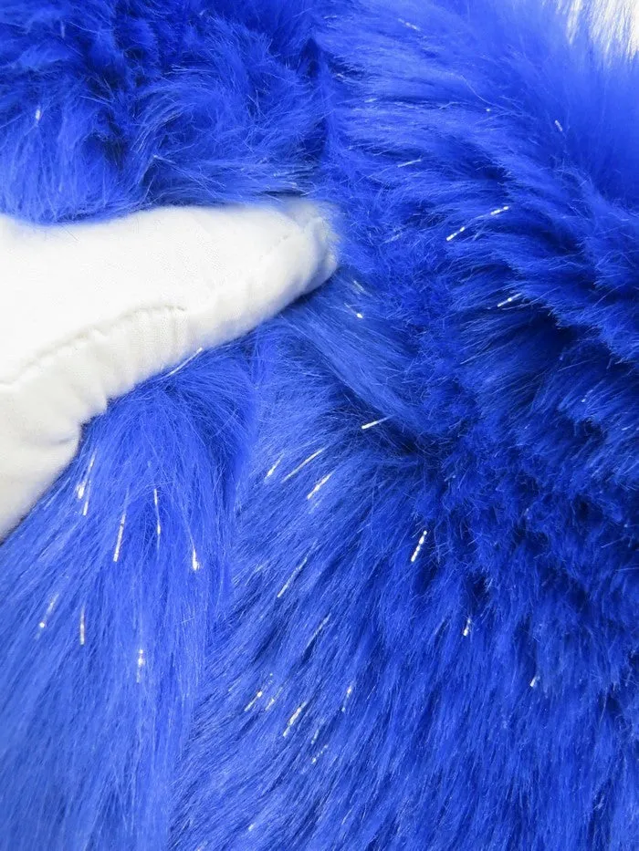 Tinsel Tip Short Shag Faux Fur / Royal Blue  Silver / Sold By The Yard