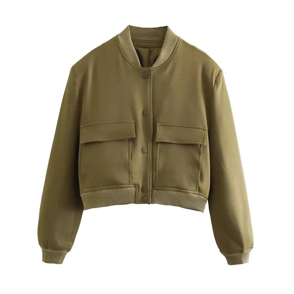 TRAF Women Vintage Bomber Jacket: Stylish Outerwear for Any Occasion