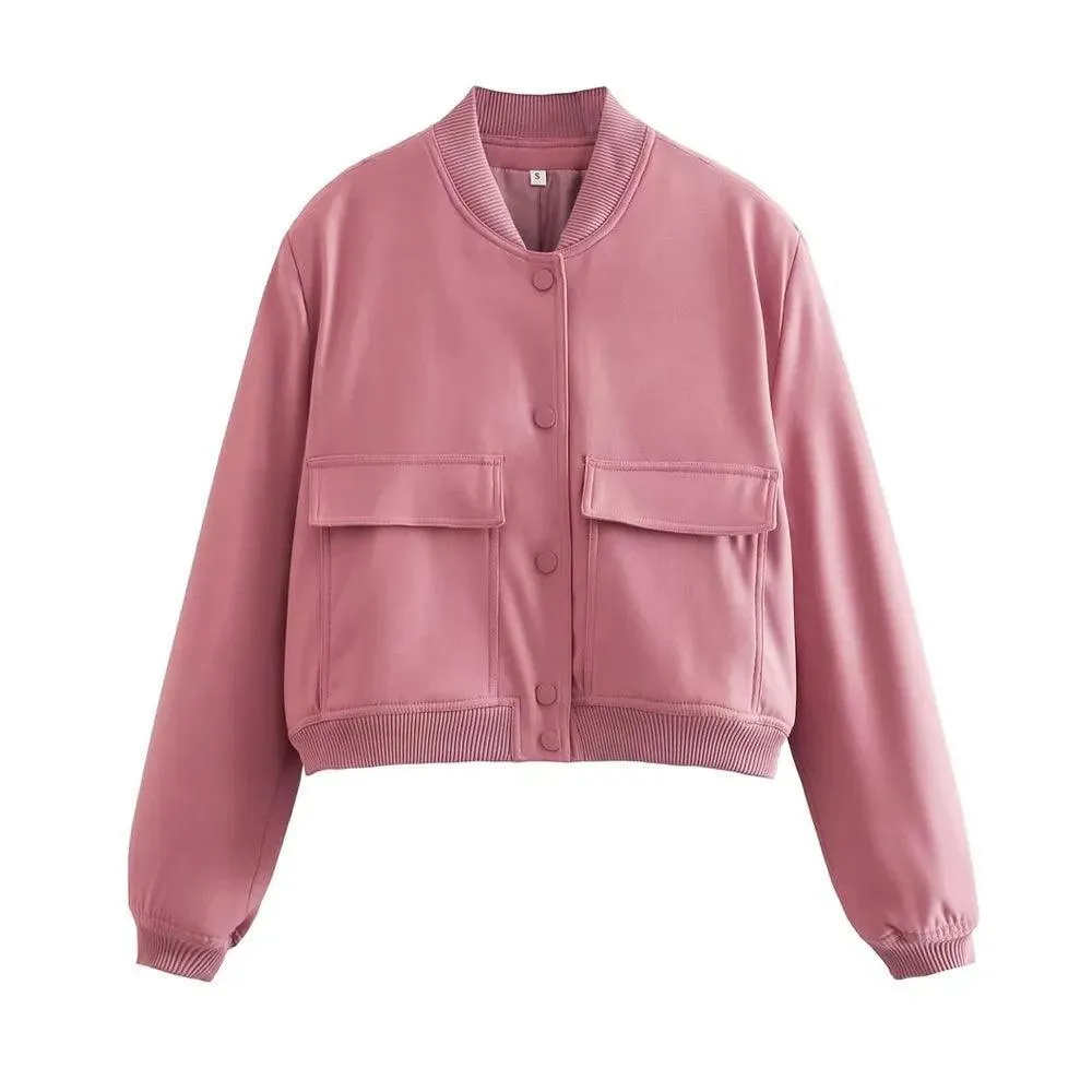 TRAF Women Vintage Bomber Jacket: Stylish Outerwear for Any Occasion