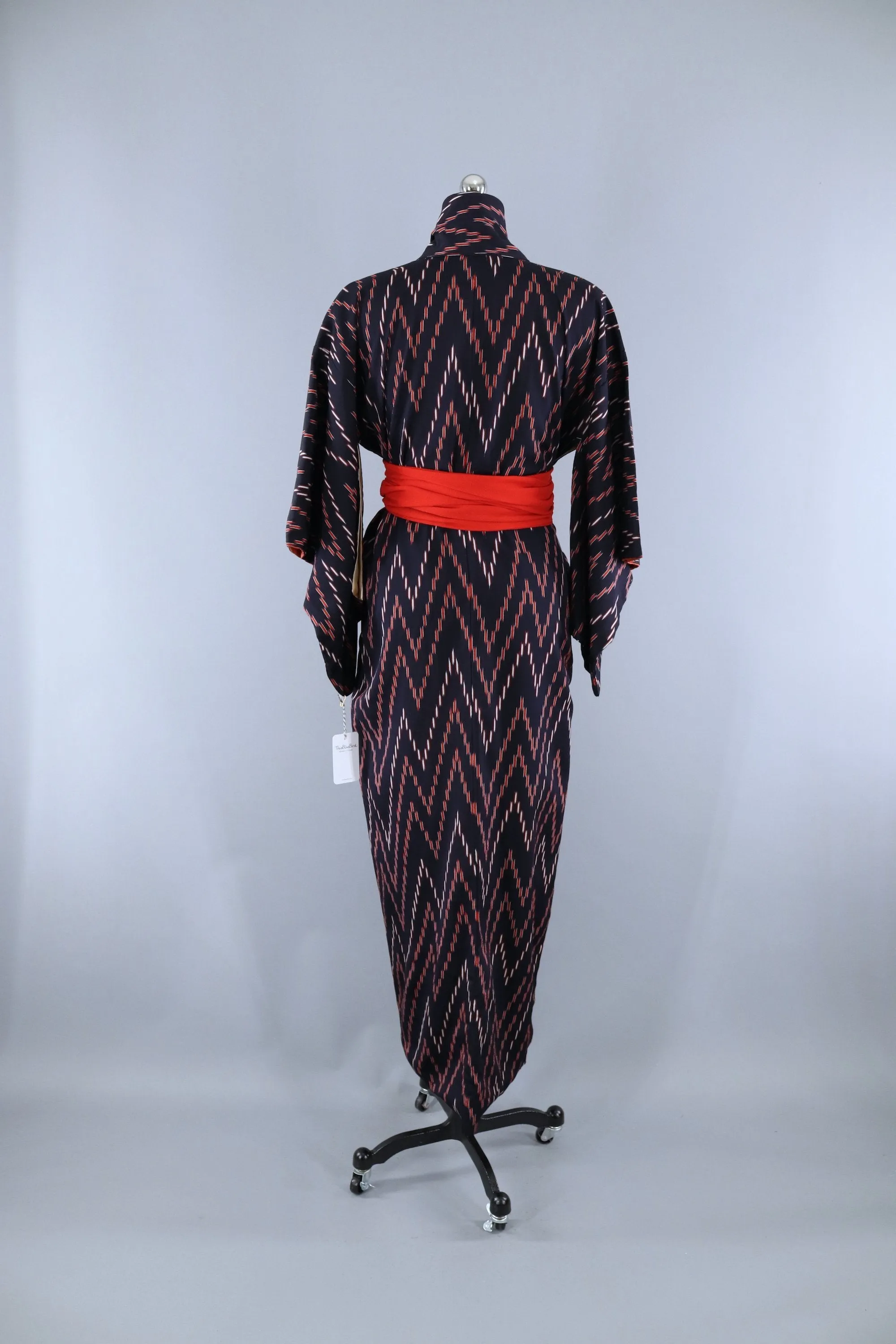 Vintage 1950s Silk Kimono Robe / Blue & Red Stripes