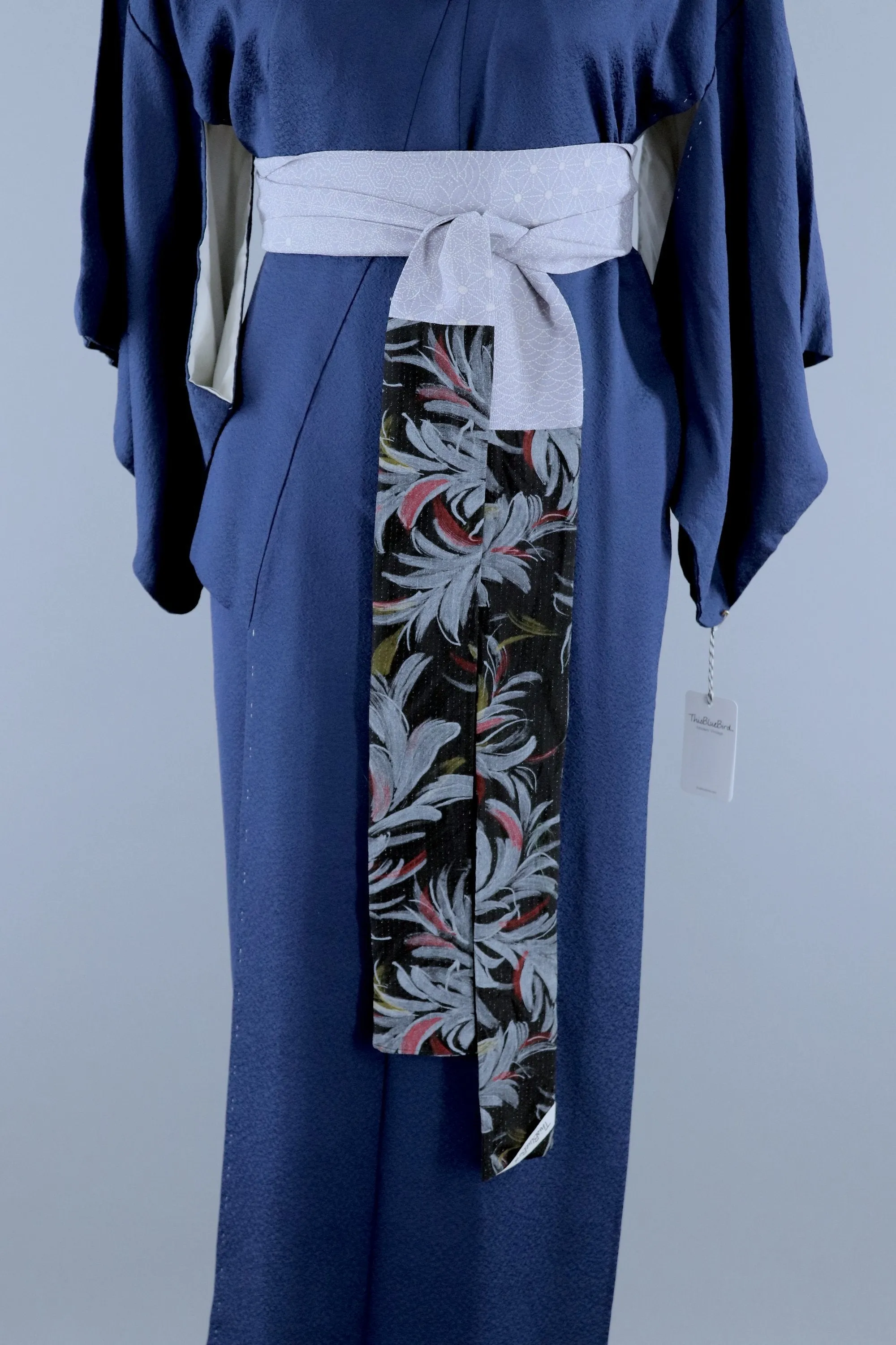 Vintage 1960s Silk Kimono Robe / Dark Blue