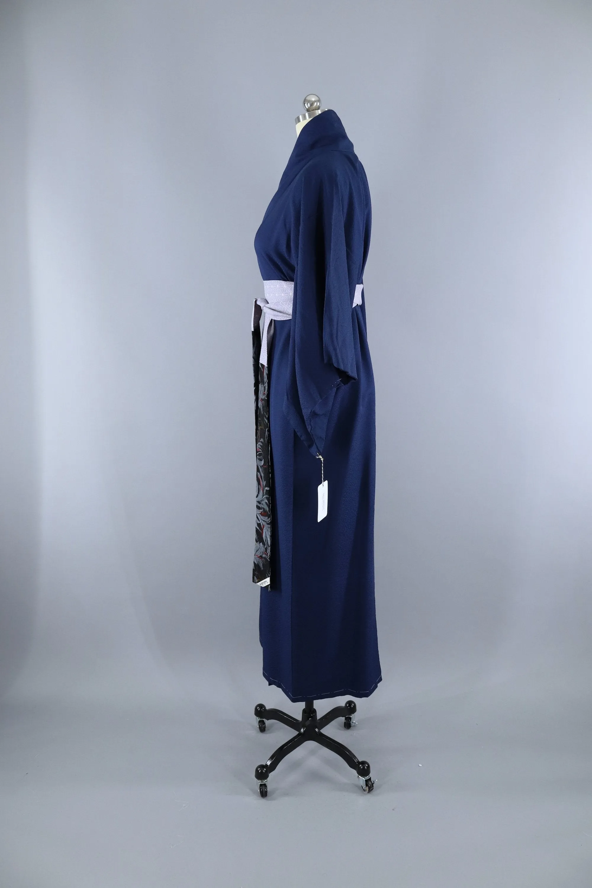 Vintage 1960s Silk Kimono Robe / Dark Blue