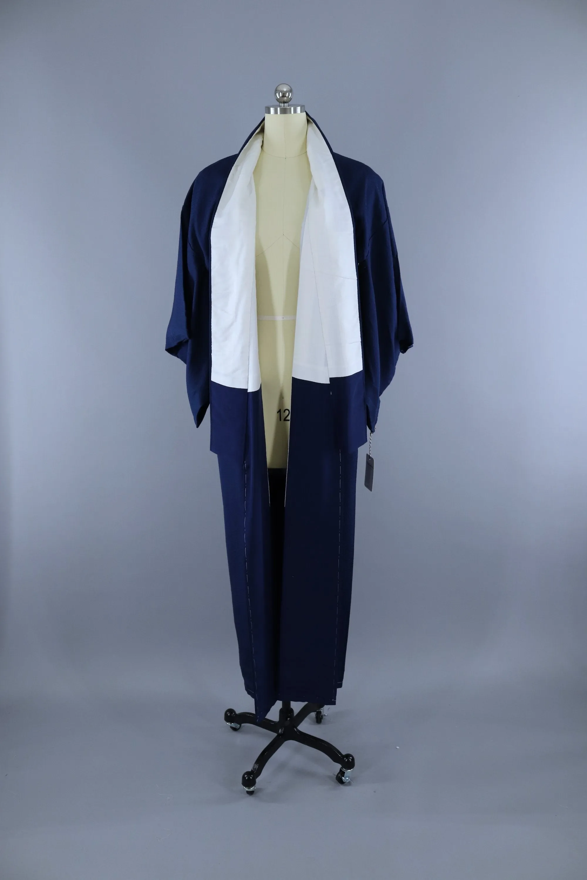 Vintage 1960s Silk Kimono Robe / Dark Blue