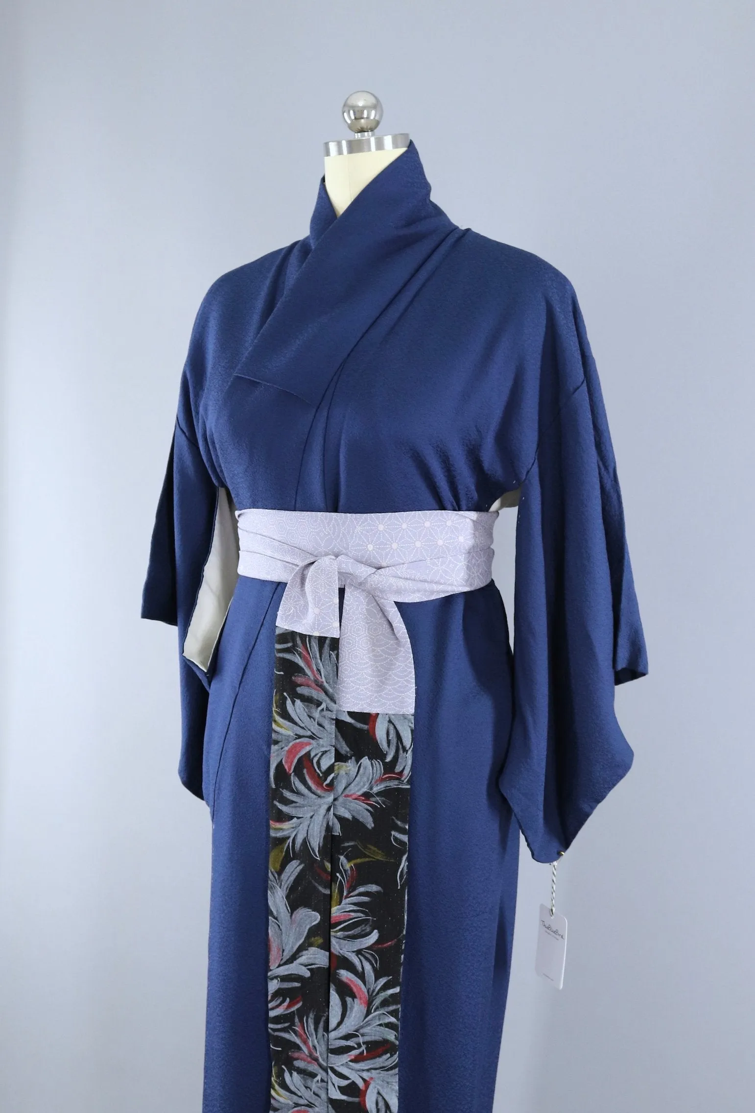 Vintage 1960s Silk Kimono Robe / Dark Blue