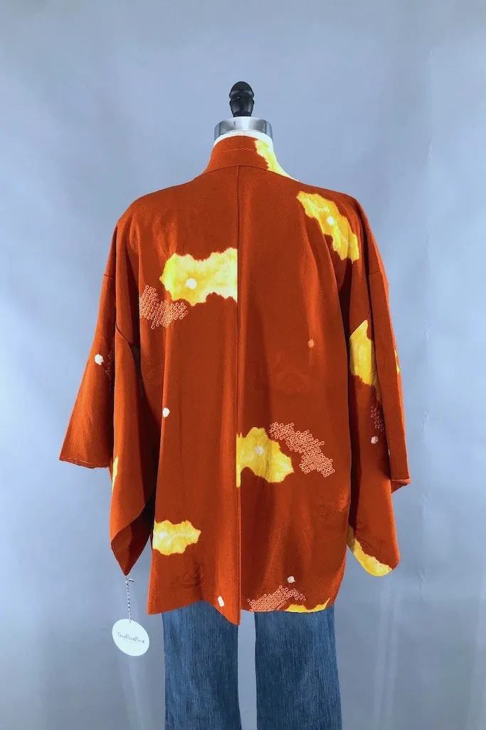 Vintage Orange Shibori Silk Kimono Cardigan