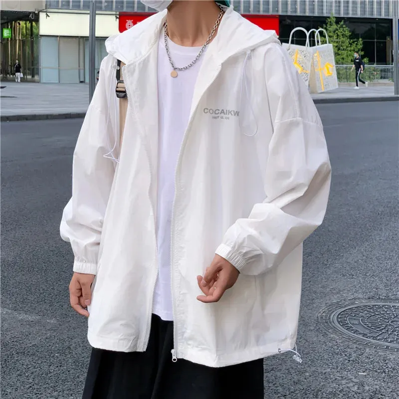 Wiaofellas  -  Summer Thin Sun Protection Hooded Men Jackets Breathable Coats Casual Streetwear Ins Trendy Loose Soft Men's Oversize Jackets