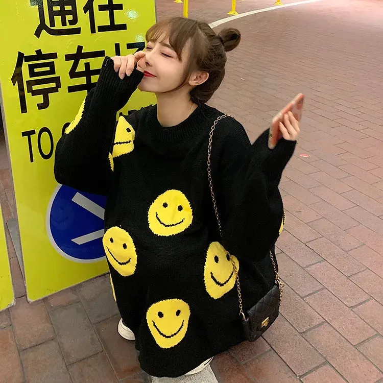 Winter Knitted Smiley Face Casual Sweater