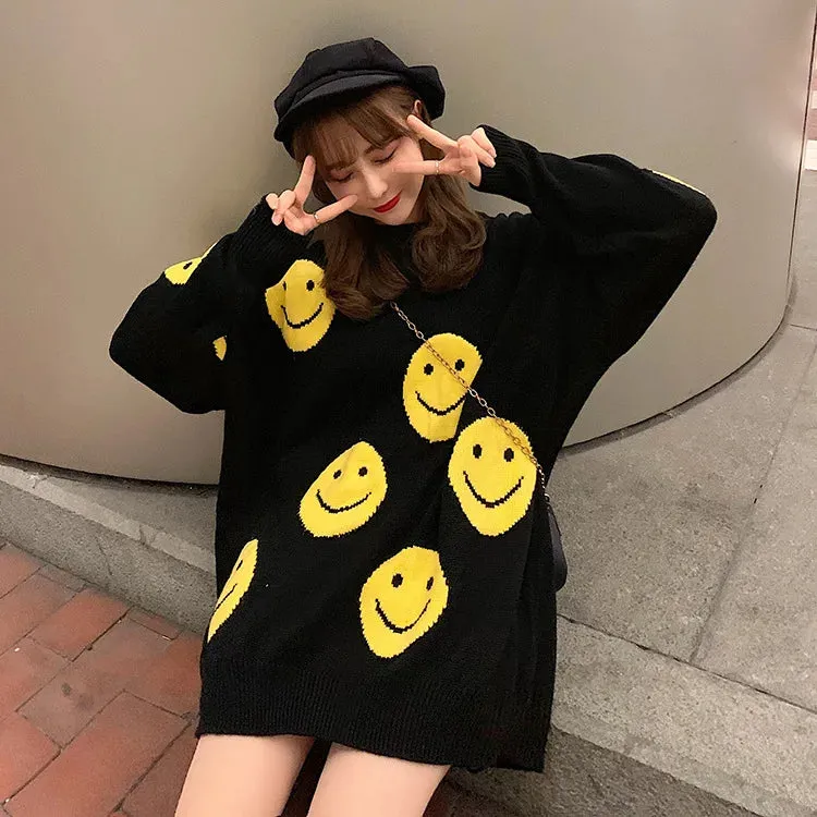 Winter Knitted Smiley Face Casual Sweater