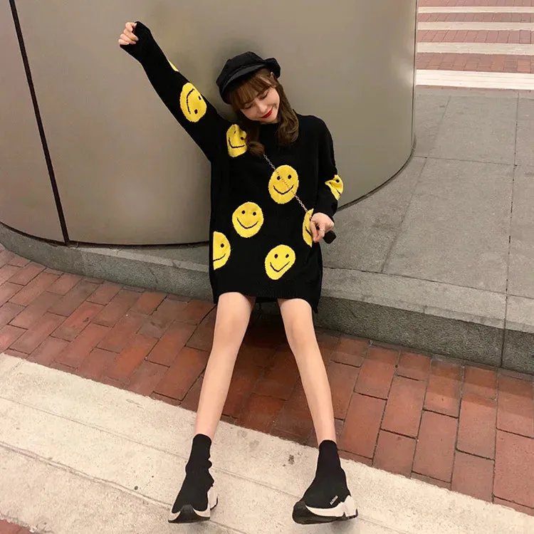 Winter Knitted Smiley Face Casual Sweater